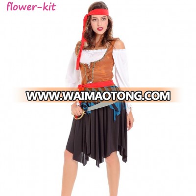 Free Shipping Adult Queen Of The High Seas Costume White Women Caribbean Pirate Cosplay Costume