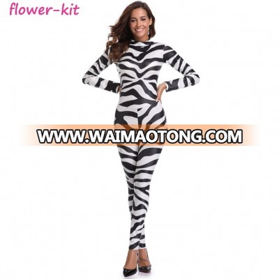 Free Shipping Sexy Halloween Print Catsuit Party Fancy Sexy Cowgirl Jumpsuit Costume